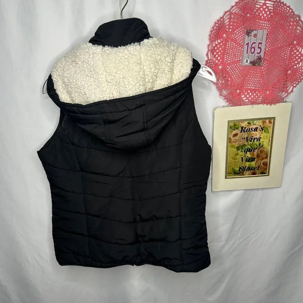 Aeropostale Balck Sherpa Hood Vest Size M - Picture 4 of 9